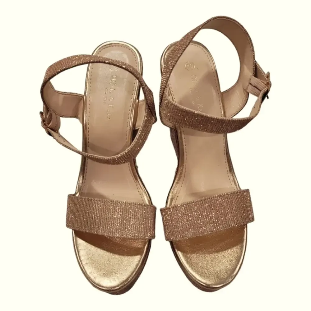 Olivia and Kate Glittery Rose Gold Platform Wedge